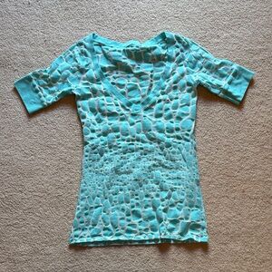 NWOT Lululemon V-Neck Short Sleeve Cutout Knit Top - Aqua